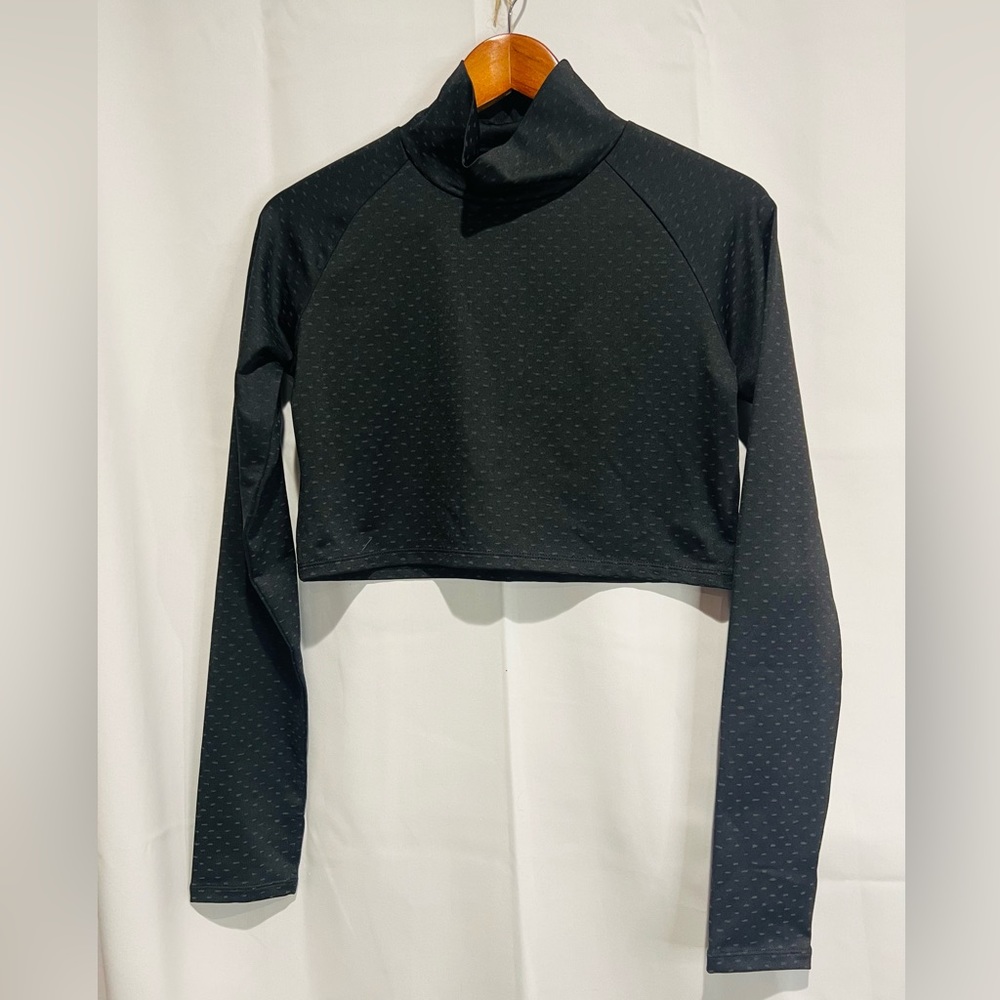 Oiselle Mock neck long sleeve Cropped Athletic top women’s Black Print small